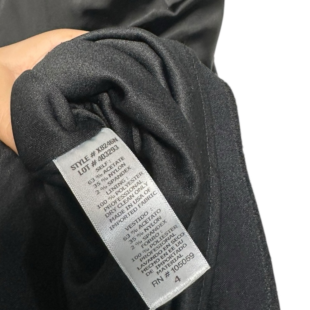 Xscape Pleated Stretch Satin Sheath Dress Sz 4 Little Black Dress Cocktail - Picture 6 of 8